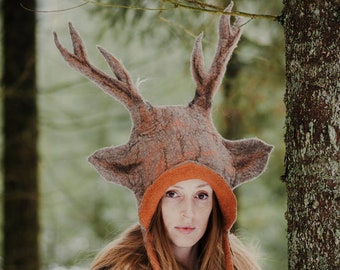 Mystery Deer Hat | Surprise Antler Hat | Hand Felted Fantasy Deer Antler Hat