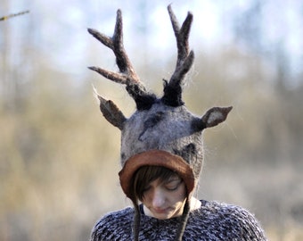 Sombrero de reno / Sombrero de asta de ciervo / Tocado de asta / Sombrero de traje de reno / Sombrero de cosplay de asta / Sombrero Krampus