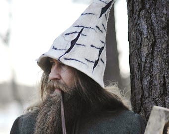Hand-Felted Birch Tree Witch Hat | Forest Wizard Hat, Woodland Druid Costume, Fantasy Cosplay Witchy Hat