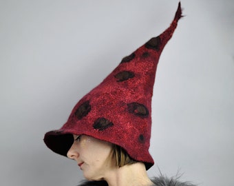 Sombrero de bruja roja burdeos / sombrero puntiagudo / sombrero de duendecillo / sombrero de disfraz de mago brujo / sombrero de hadas