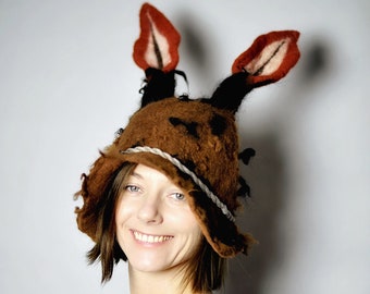 Fox Hat | Animal Hat for Adults| Felted Wool Hat with ears | Alpaca Wool Animal Hat