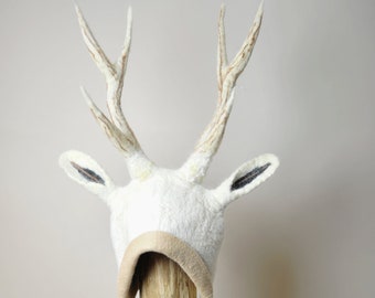 Deer Hat | Antler Hat | Krampus Costume Hat | Animal Hat  | Hand Felted Faun Shaman Pagan Cosplay Hat