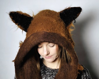 Animal Hood | Felted Wolf Hood | Animal Ears Hood | Spirit Hood | Forest Creature Hat | Fantasy Hat