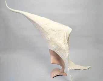White Gnome Hat | Felted Pointy Hat | Pixie Hat | Fantasy Hat | Whimsical Witch Wizard Hat