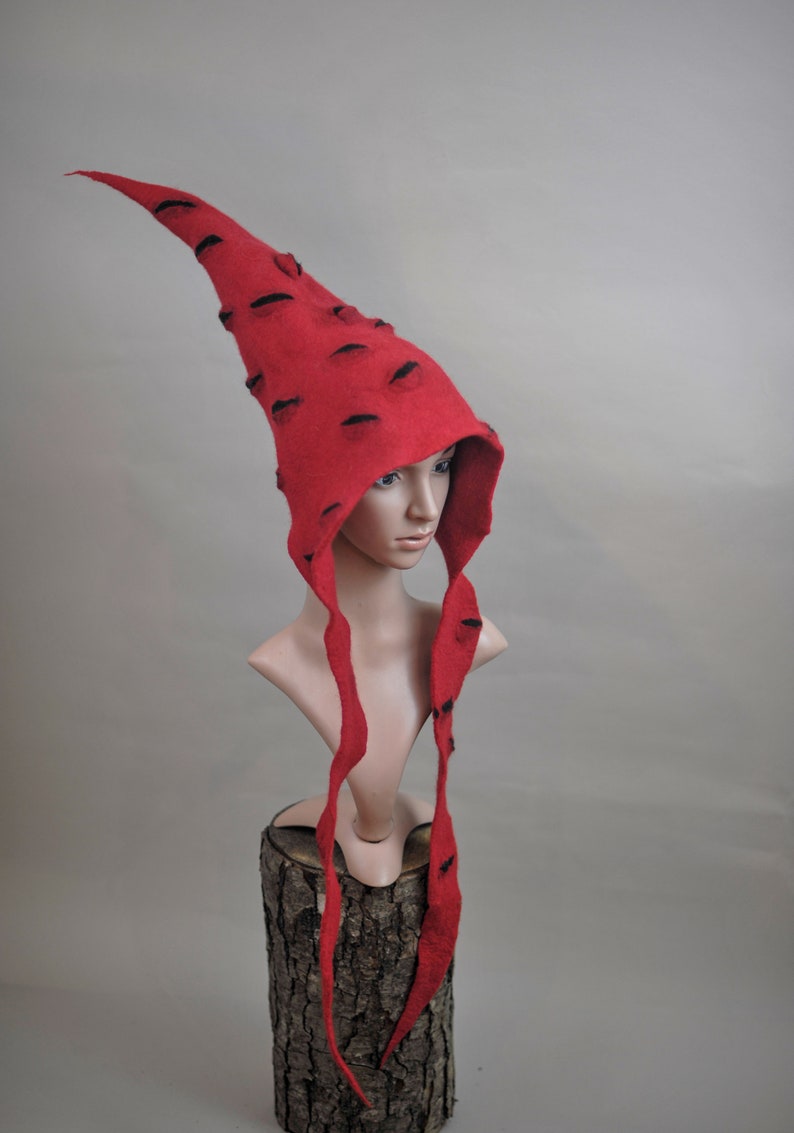 Red Witch Hat Felted Wool Pointy Hood Hat with Thousand Etsy