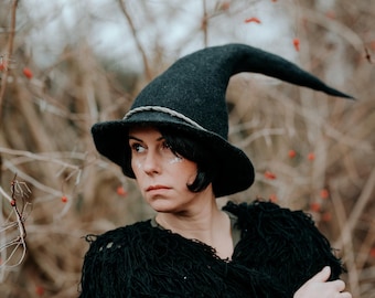 Hand Felted Witch Hat | Merino Wool Wizard Costume Hat | Cosplay Ren Faire Costume Hat for Adults | Made to Order