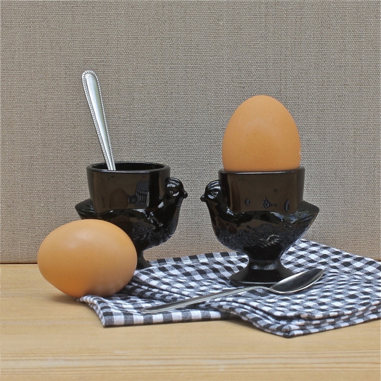 Petit Déjeuner Pour Deux Ensembles, Tasses à Œufs en Verre Français Vintage, Cuillères Café, Serviet