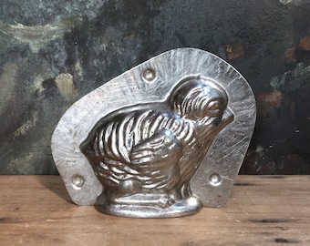 vintage Heris Germany little chicken chocolate mold ca1940 collectible chick mold, Easter Spring, 2pce stainless steel 9cm chocolate making