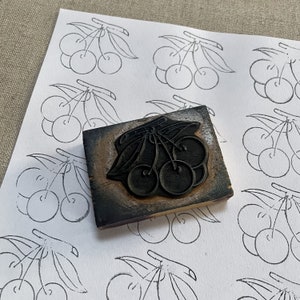 Timbre d'école française ancien, cerises, fourniture d'artisanat vintage, bloc de bois, tampon en caoutchouc, fabrication de cartes, motif de broderie, emballage cadeau de fruits