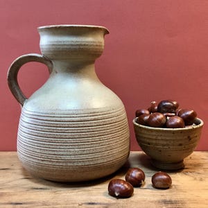 vintage French large stoneware pitcher, made in France handmade ceramics, earthenware jug vintage dining & bar French rustic country kitchen