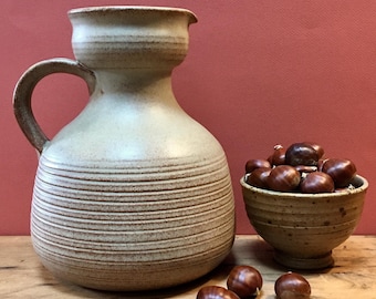 vintage French large stoneware pitcher, made in France handmade ceramics, earthenware jug vintage dining & bar French rustic country kitchen
