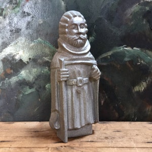 rare vintage French mold casting block matrix early 20thC collectible, St Jacques(?) saint with staff pilgrim sage wiseman, 19.5 x 8cm metal