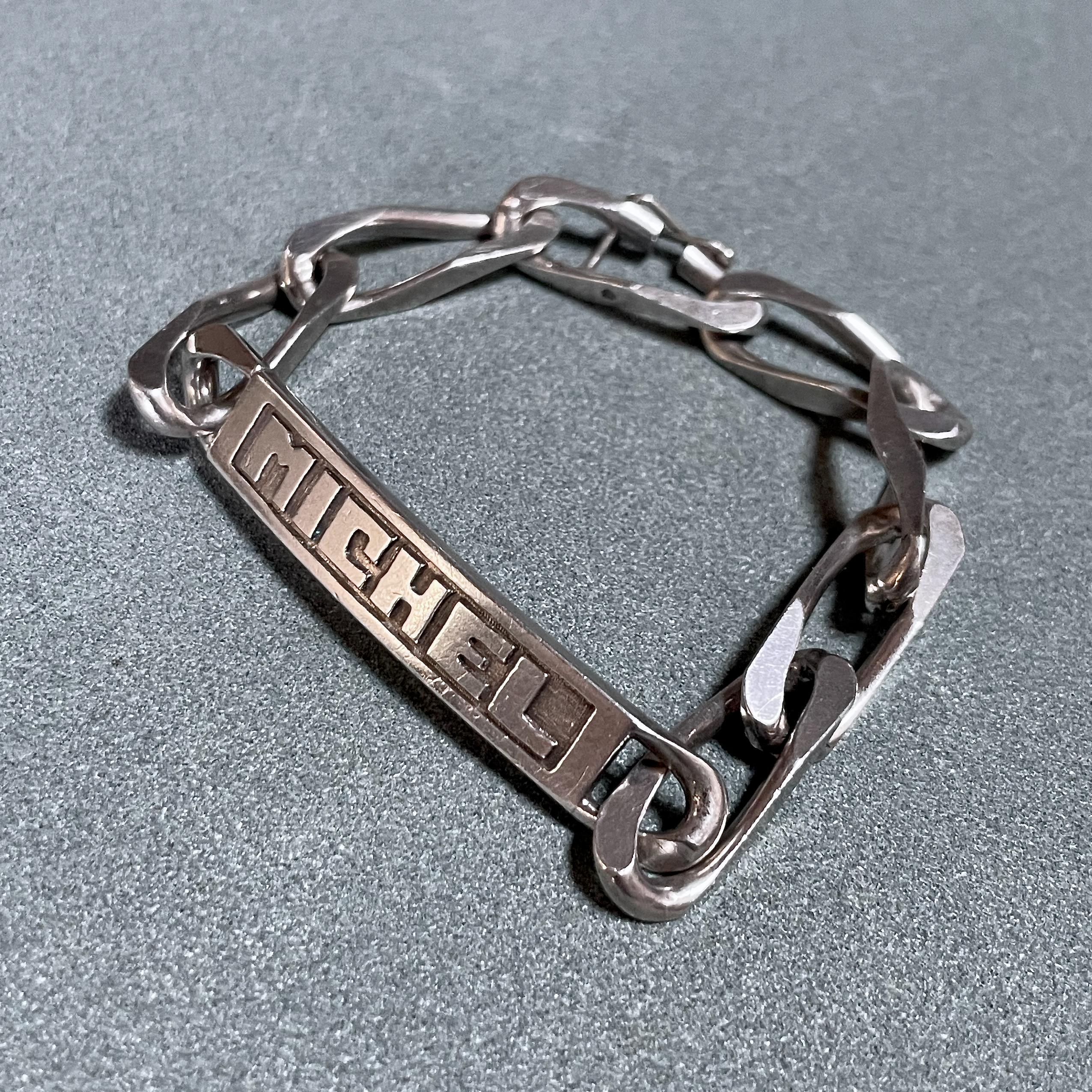 Vintage French Silver ID Bracelet Michel, 1970s Chunky Jewellery
