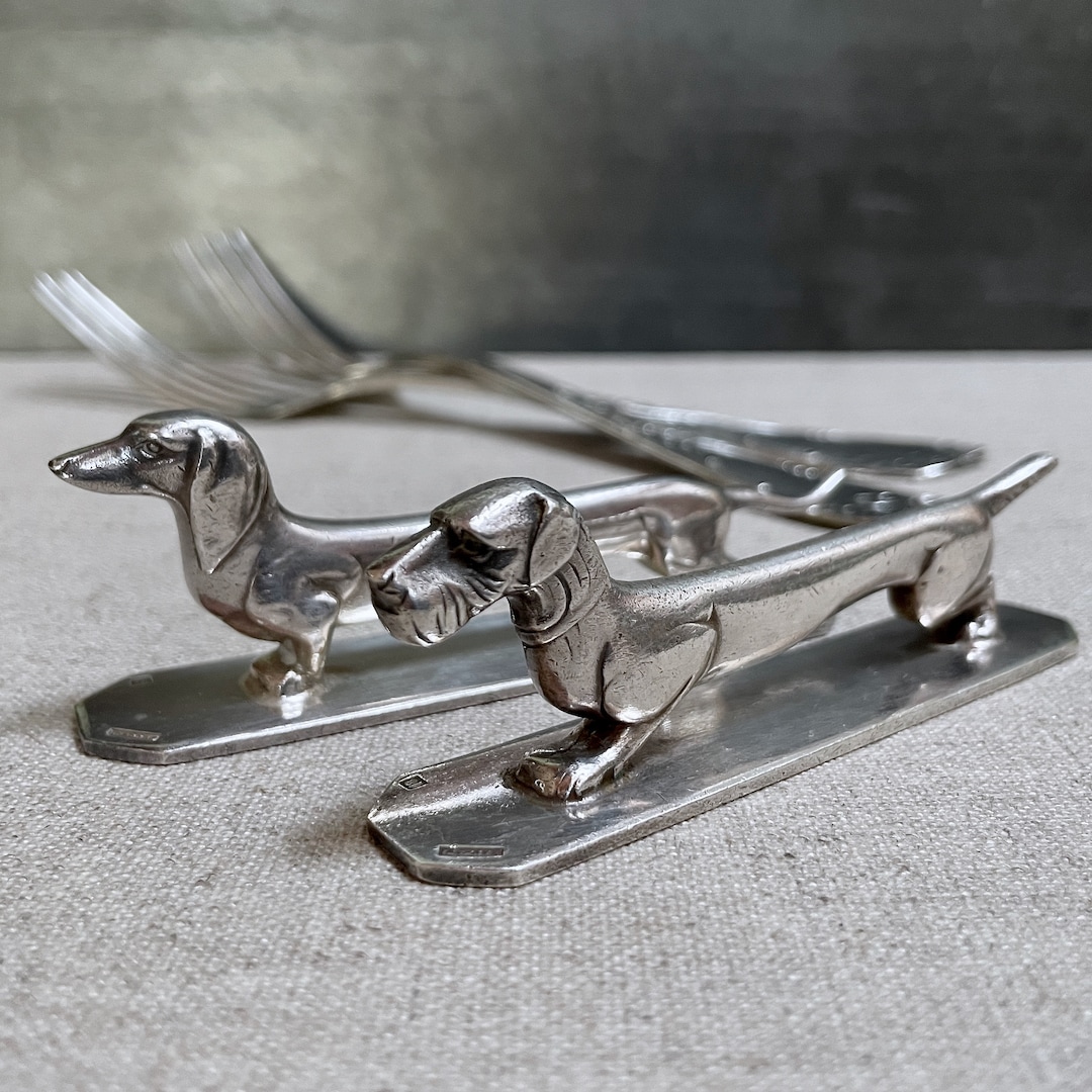 Set of 2 French Art Deco Cutlery Rests, Dachshund and Terrier Dog ...