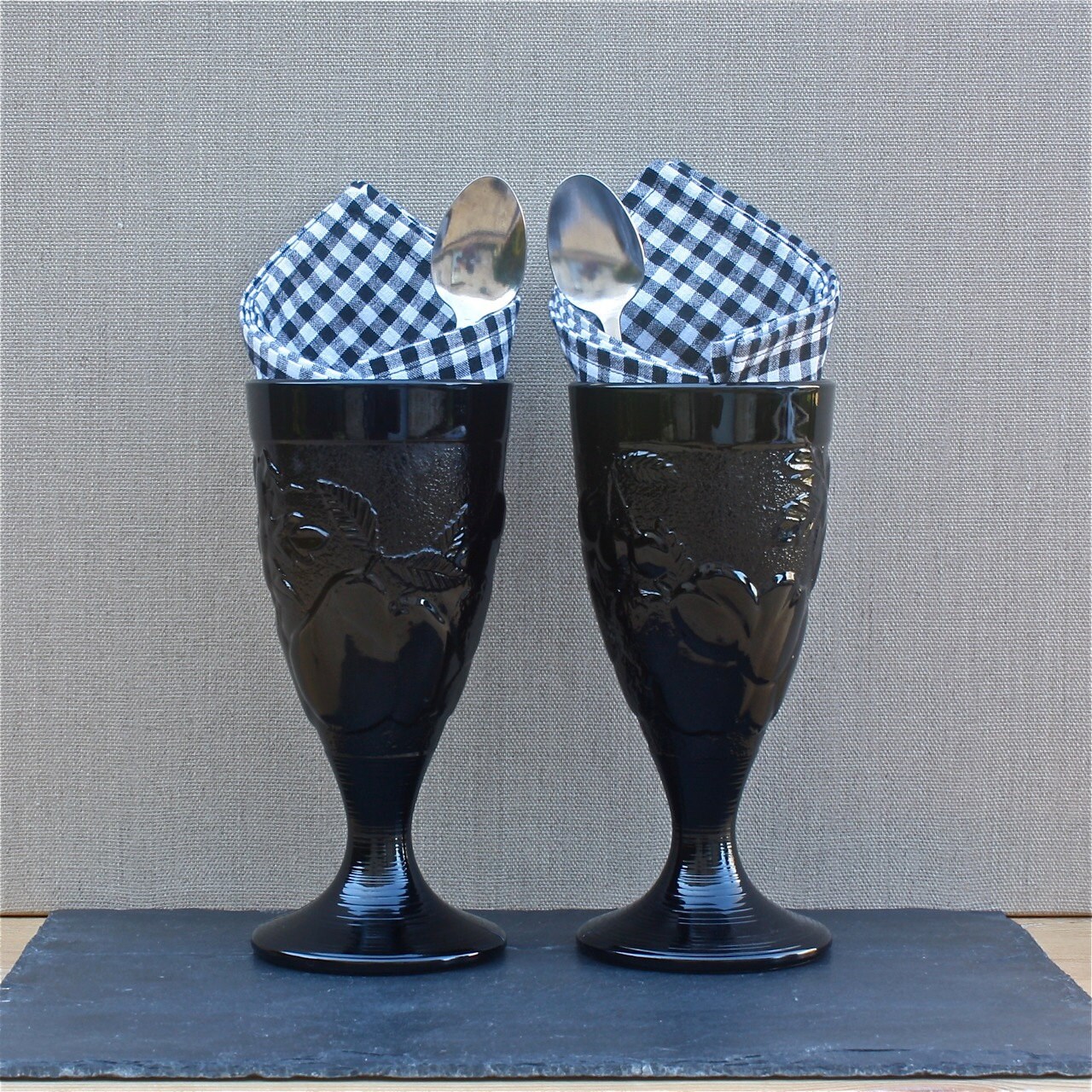 Dessert Pour Deux Sets, Plats en Verre Vintage Français, Cuillères, Serviettes Coton, à Lait, Parfai