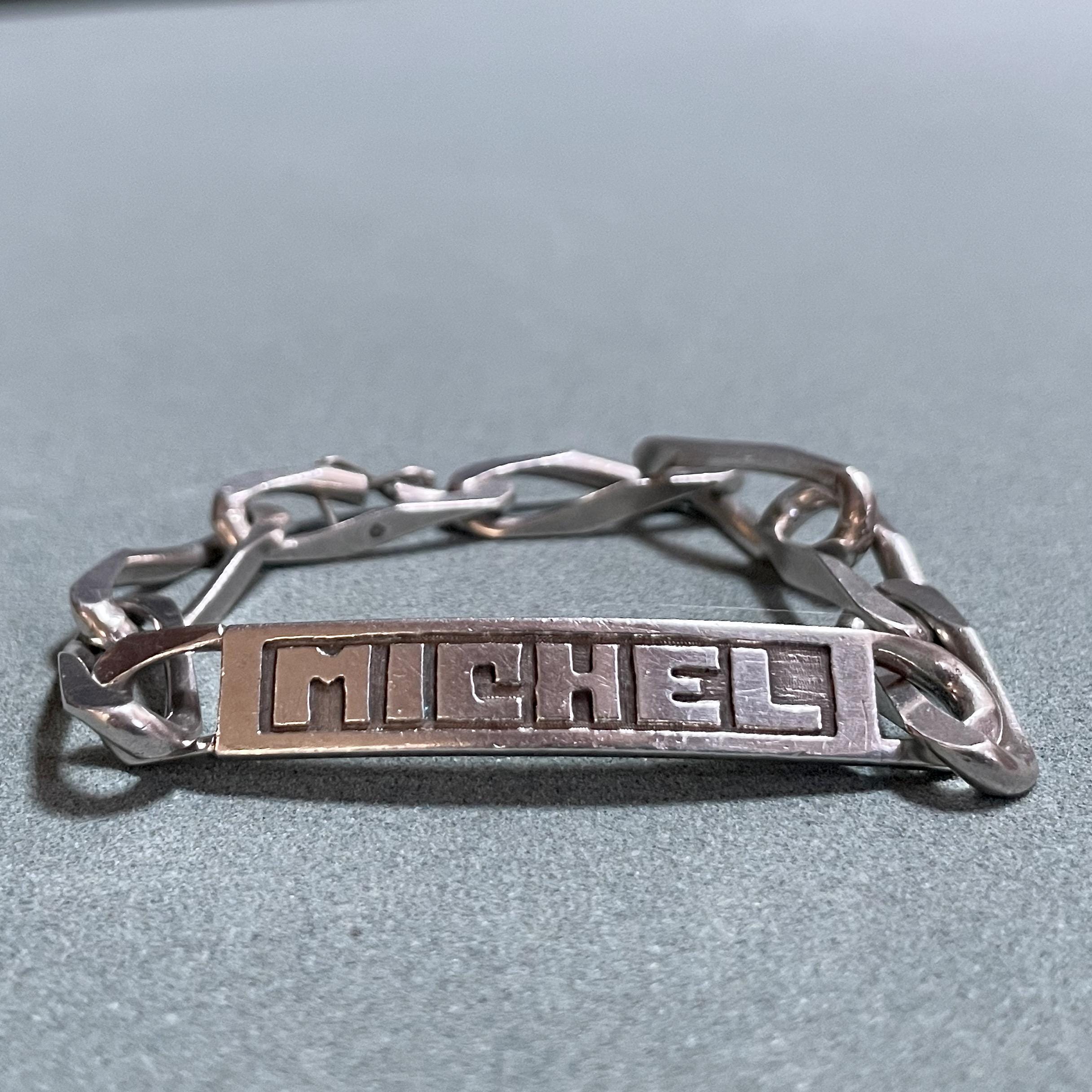 Vintage French Silver ID Bracelet Michel, 1970s Chunky Jewellery