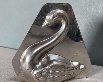 vintage Matfer France swan chocolate mold, 1950s French chocolate making 2 pce stainless steel mold 12cm, swan candy craft mold, home decor