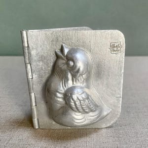 antique Matfer France chick chocolate mold, early 20thC choc/candy making hinged metal mold 8cm Easter Spring symbol French country home