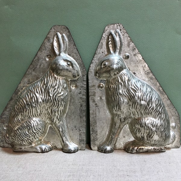 vintage French hare 20cm chocolate mold, 1930s French chocolatier Easter rabbit collectible lapin lièvre, 2pce French hare symbols of Spring