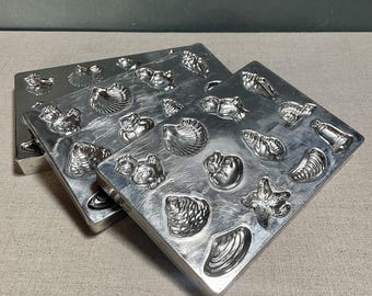 vintage Matfer France chocolate mold,French friture chocolate making stainless steel plaque mold, chicken/rooster/sea shells/bell/pig/snail