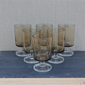 set of 6 vintage French glasses, Luminarc France smoky stemware aperitif or liqueur glass, French vintage home dining, height 9cm / 3.5&quot;