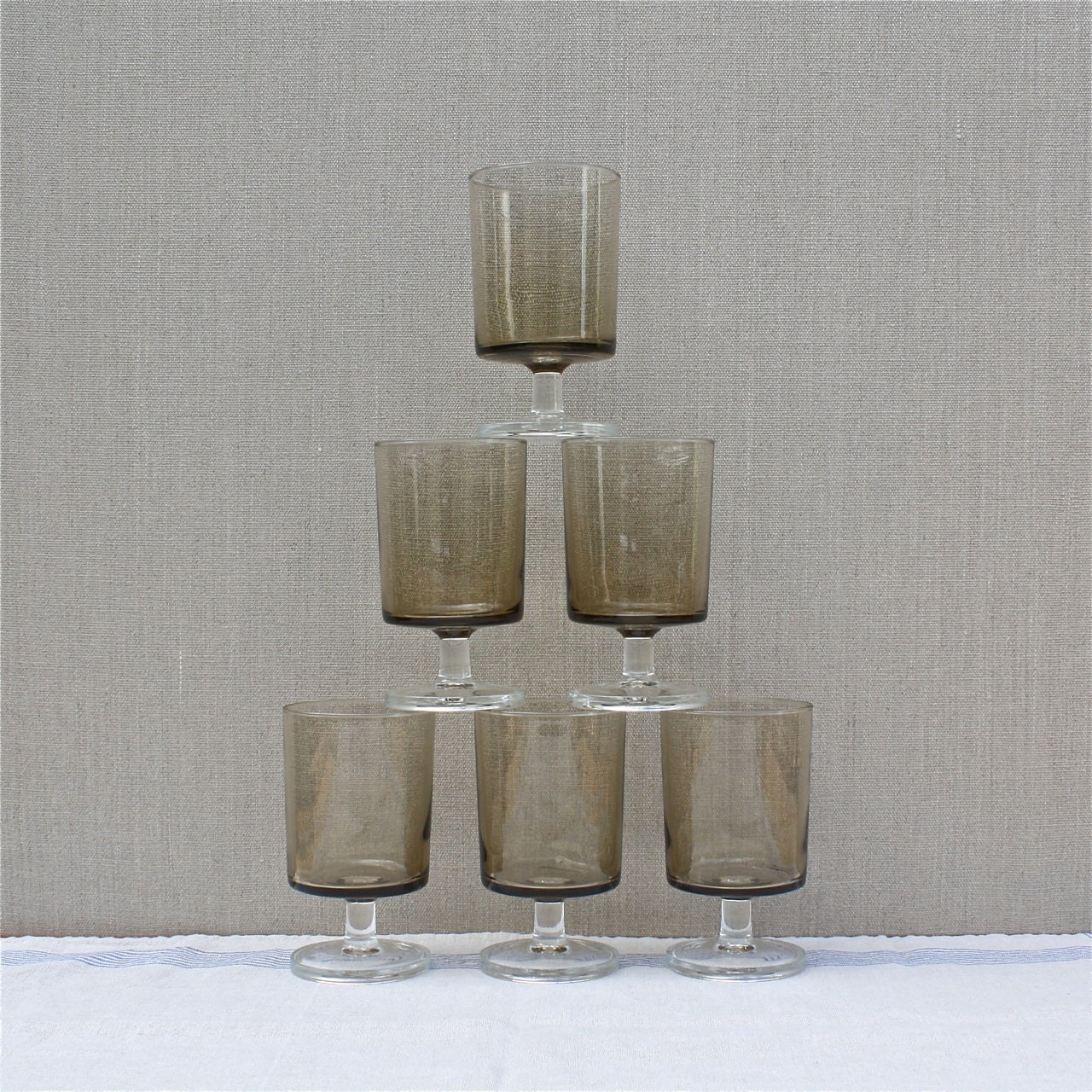 Set of 6 Vintage French Glasses Luminarc France Smoky Etsy