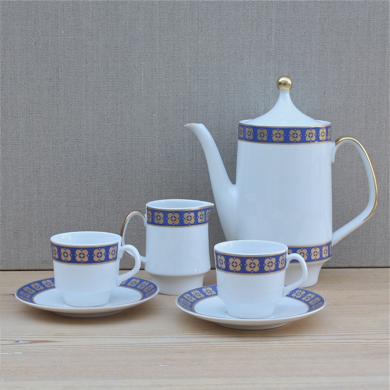 Ensemble de Café en Porcelaine Vintage, Schumann Arzberg Bavière, Maison Rétro Des Années 1950, Bleu