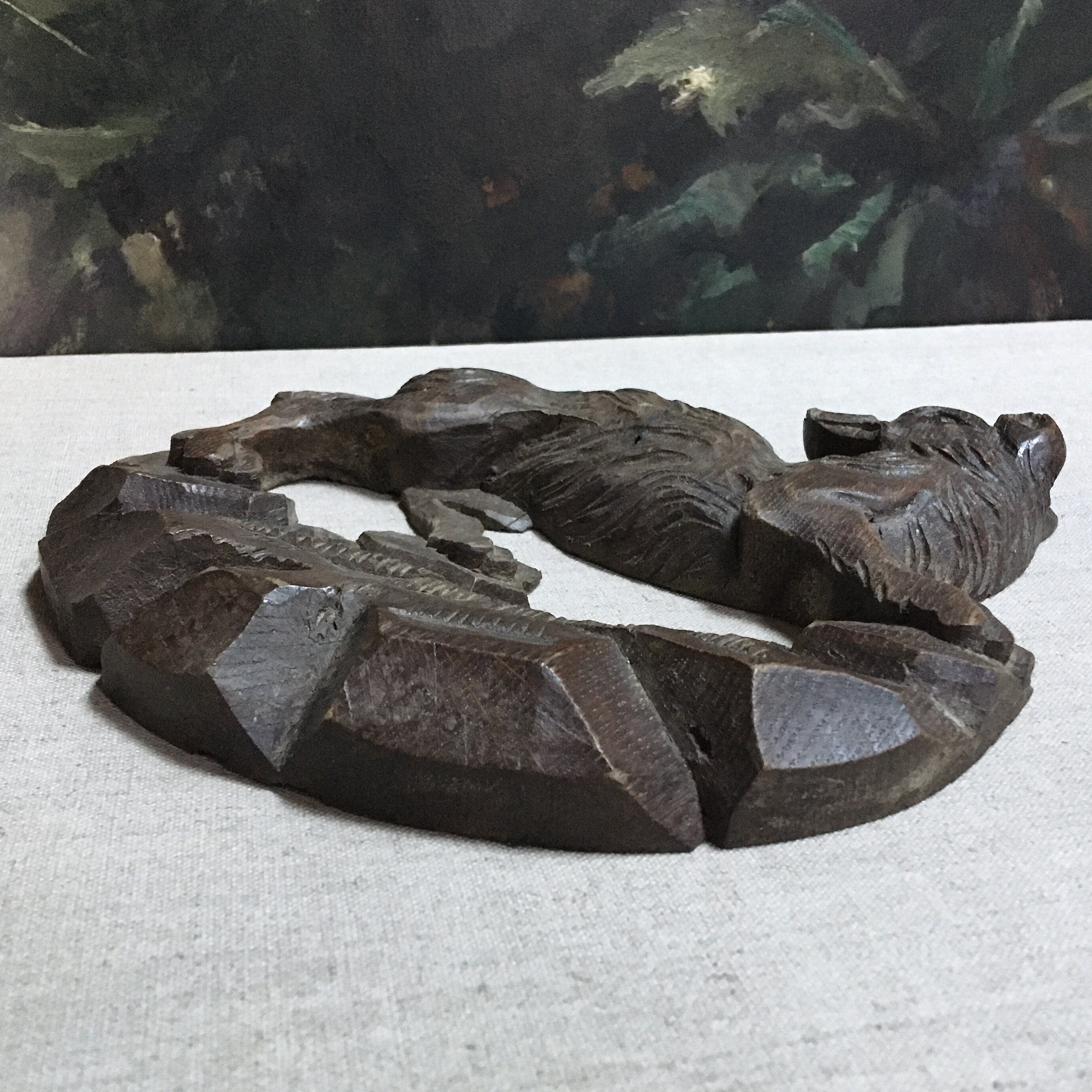 Vintage French Hand Carved Fox, Folk Art Wood Fox Cornice Door