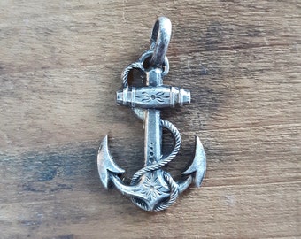 vintage French anchor pendant, 1950's silver metal jewellery, nautical theme charm, souvenir jewellery made in France, sailor's lucky charm