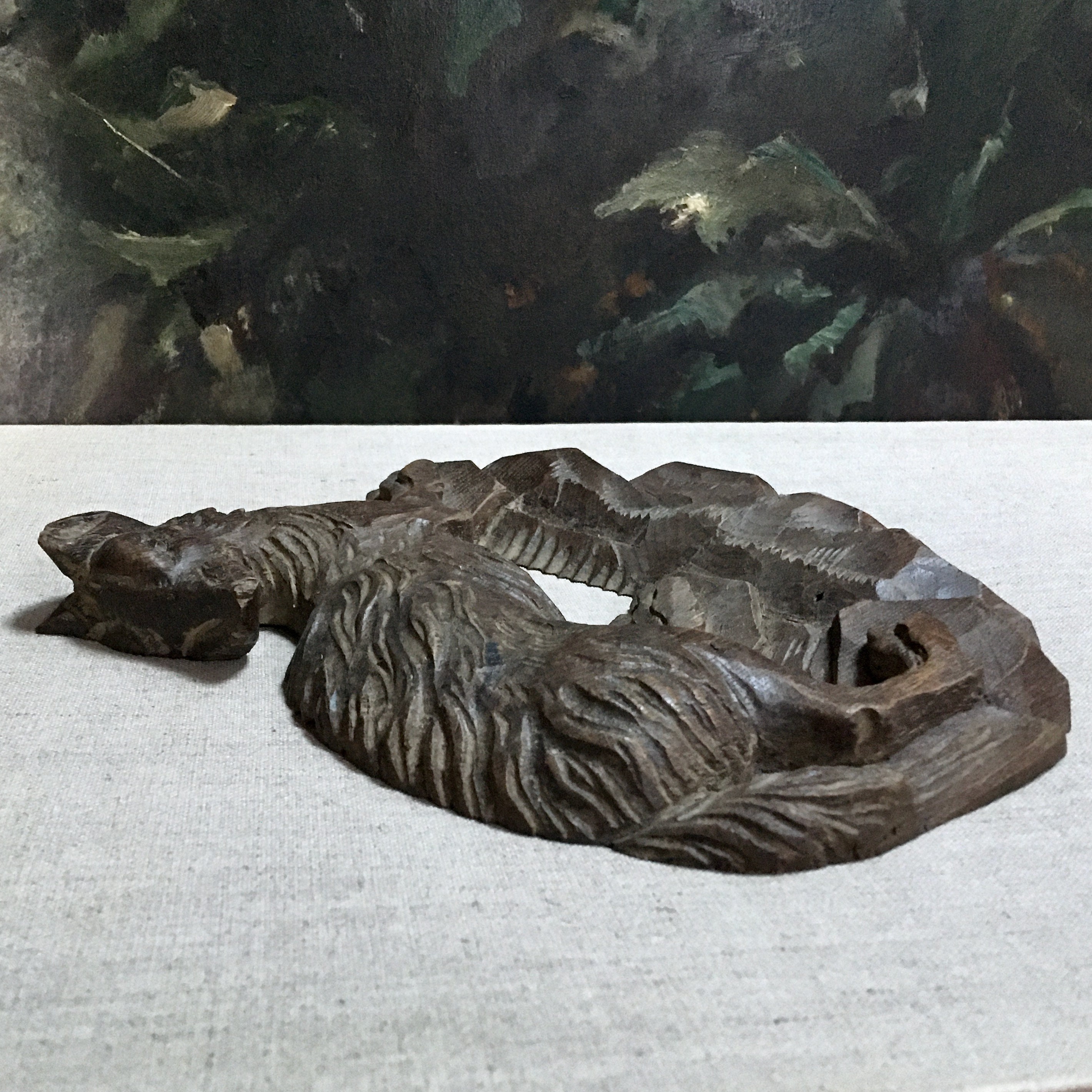 Vintage French Hand Carved Fox, Folk Art Wood Fox Cornice Door