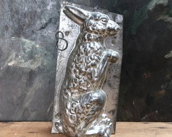 antique French large dancing hare chocolate mold early 20thC collectible French Easter mold metal 2 pce 22cm, symbol of Spring & fertility