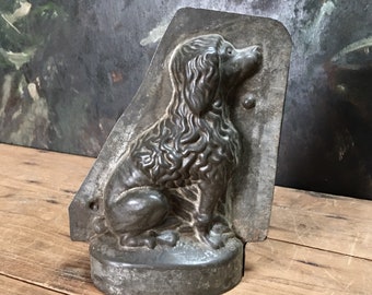antique French poodle chocolate mold early 20th century French collectible dog mold 2 pce metal 15 x 12cm, clipped poodle dog  lover gift