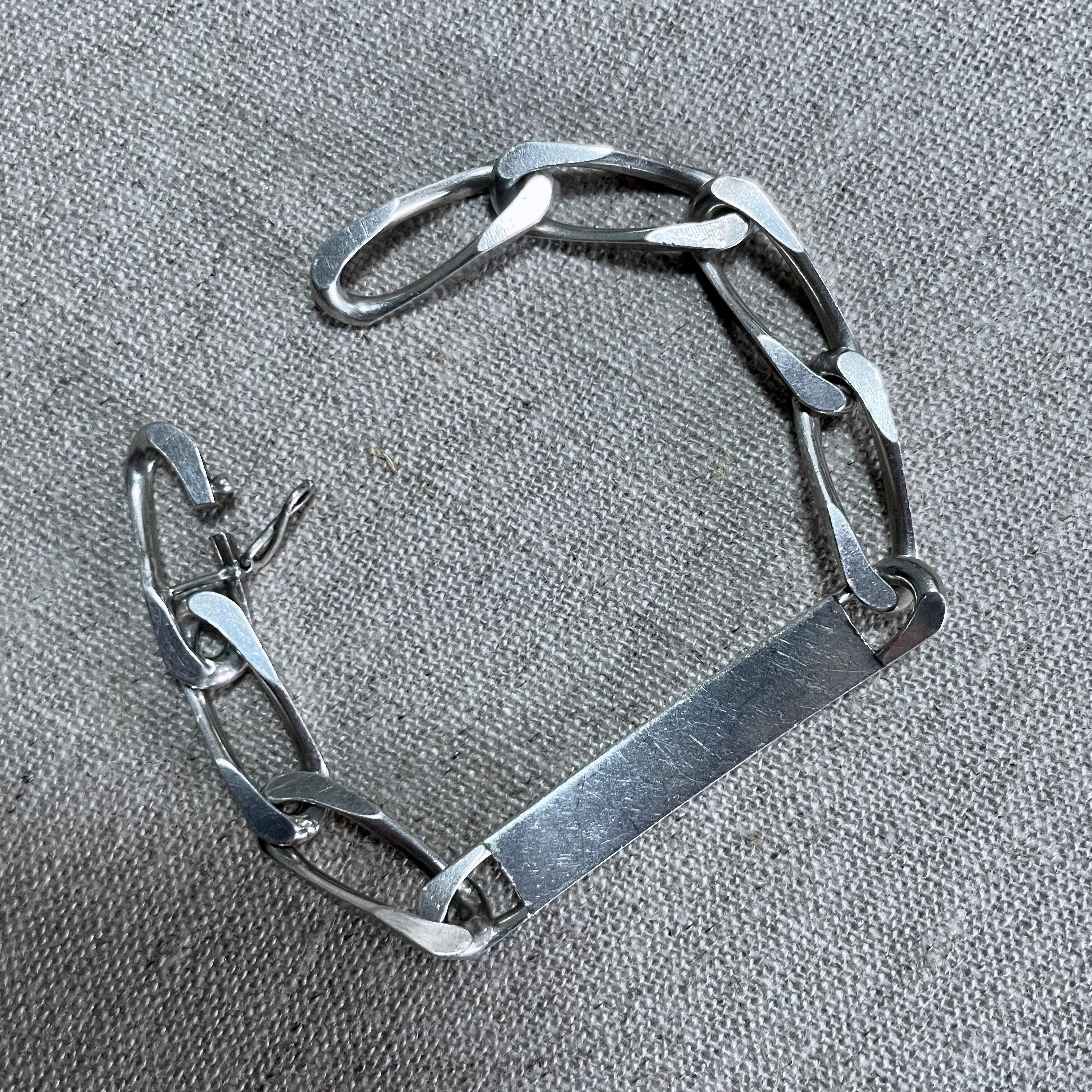 Vintage French Silver ID Bracelet Michel, 1970s Chunky Jewellery