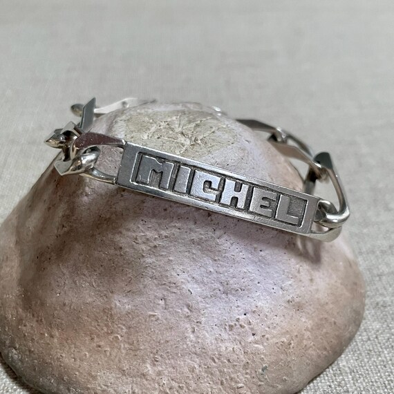 Vintage French Silver ID Bracelet Michel, 1970s Chunky Jewellery