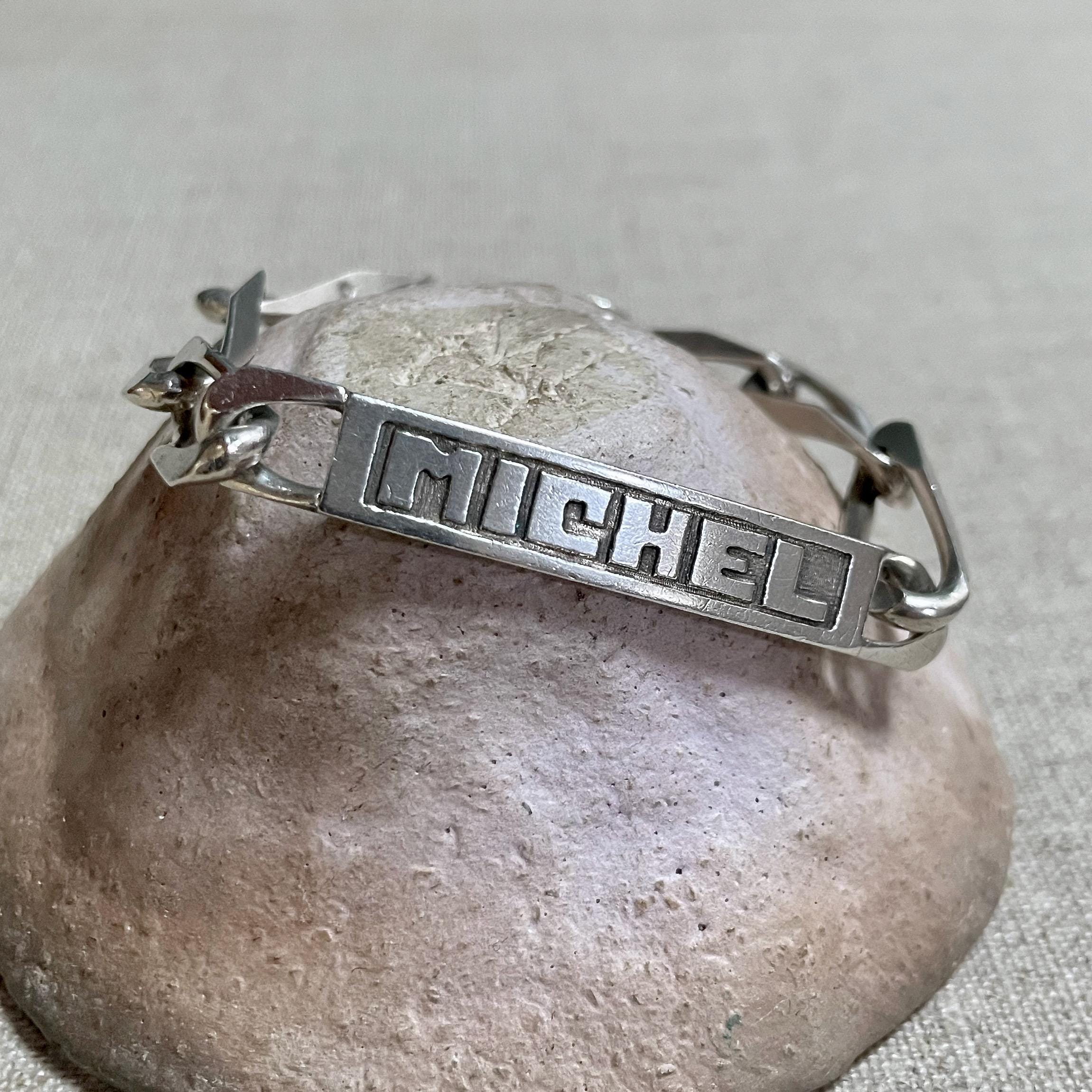 Vintage French Silver ID Bracelet Michel, 1970s Chunky Jewellery