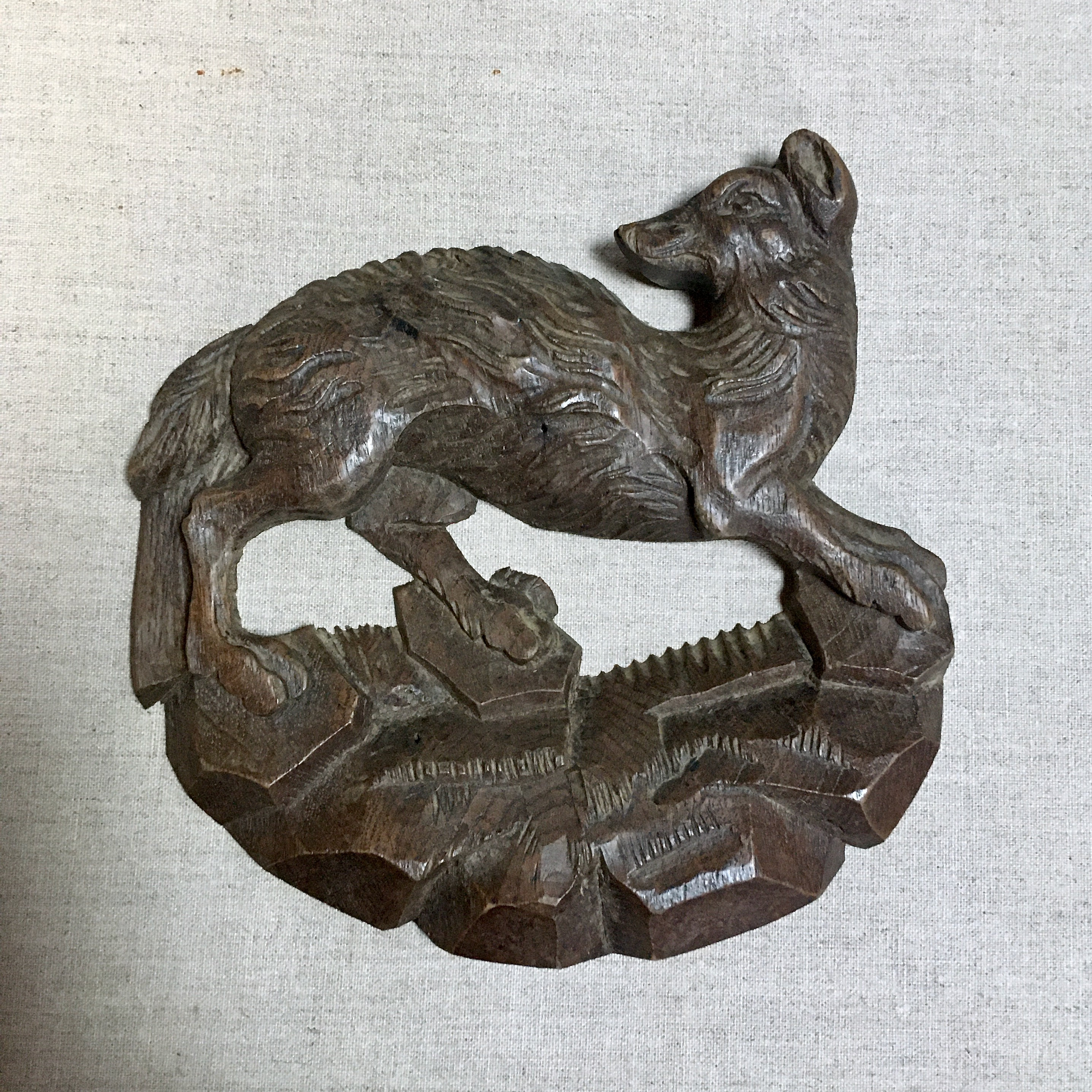 Vintage French Hand Carved Fox, Folk Art Wood Fox Cornice Door