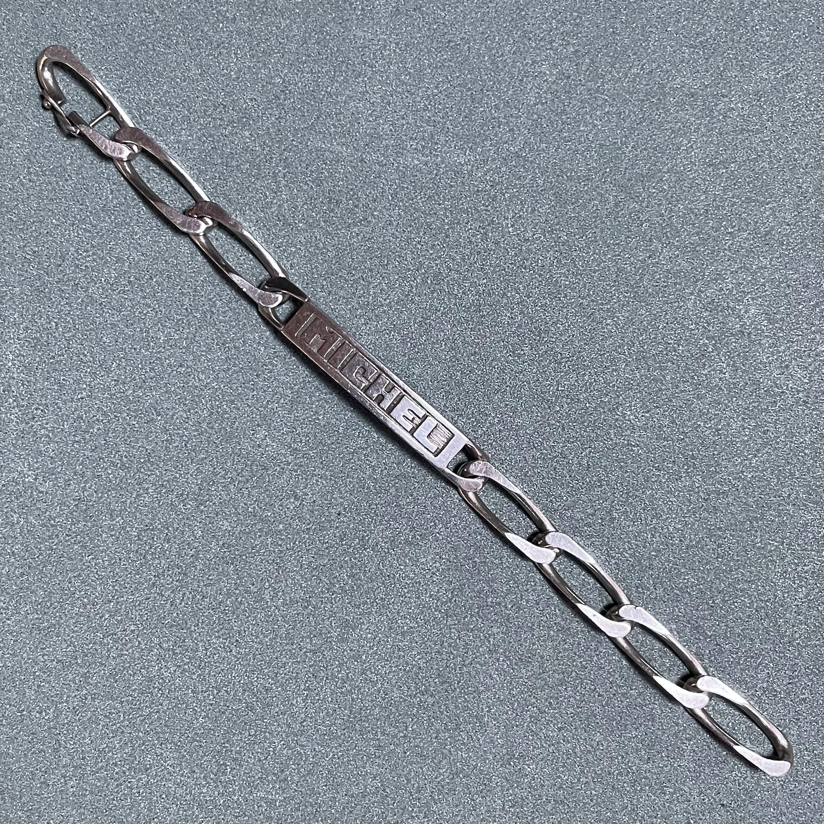 アクセサリー vintage silver French id bracelet rare Vintage French Silver ID Bracelet Michel, 1970s Chunky Jewellery
