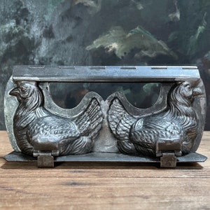 antique hens chocolate mold late 19th century rare collectible hens mold, possible Anton Reiche, French farmyard cottage chic Easter decor