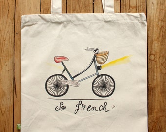 Bicycle tote bag for Francophiles 100% organic cotton FREE SHIPPING from France