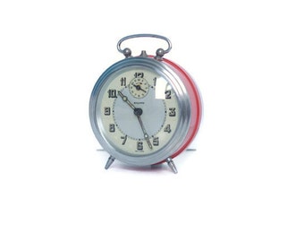 Red Bayard reveil alarm clock -- retro French home decor timepiece