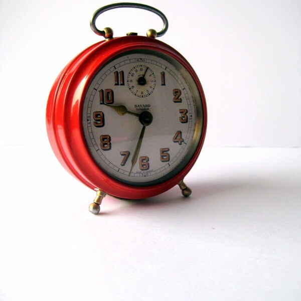 Bayard alarm clock Tapageur vintage French decor BRIGHT RED Retro clock hipster style