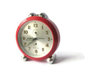 Vintage Bayard Stentor repetition alarm clock French old clock MAGENTA retro decor