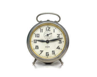 Silver Japy Zon alarm clock from France -- vintage home decor timepiece