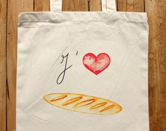 I Love Baguettes tote bag for Francophiles 100% organic cotton FREE SHIPPING from France