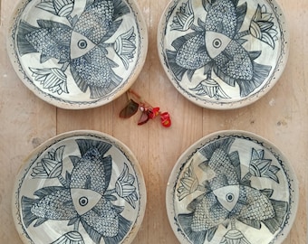 Handmade Ceramic Plate, Ash Glaze Stoneware Dish, Hand Painted Pottery, Unique Artisan