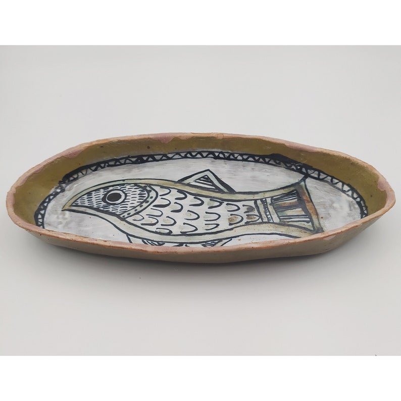 Plate, tray for all uses, special for sushi, made and decorated by hand with a fish drawing, small size. image 5