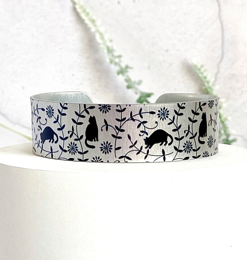 Cat cuff bracelet personalised jewellery with cats metal image 1