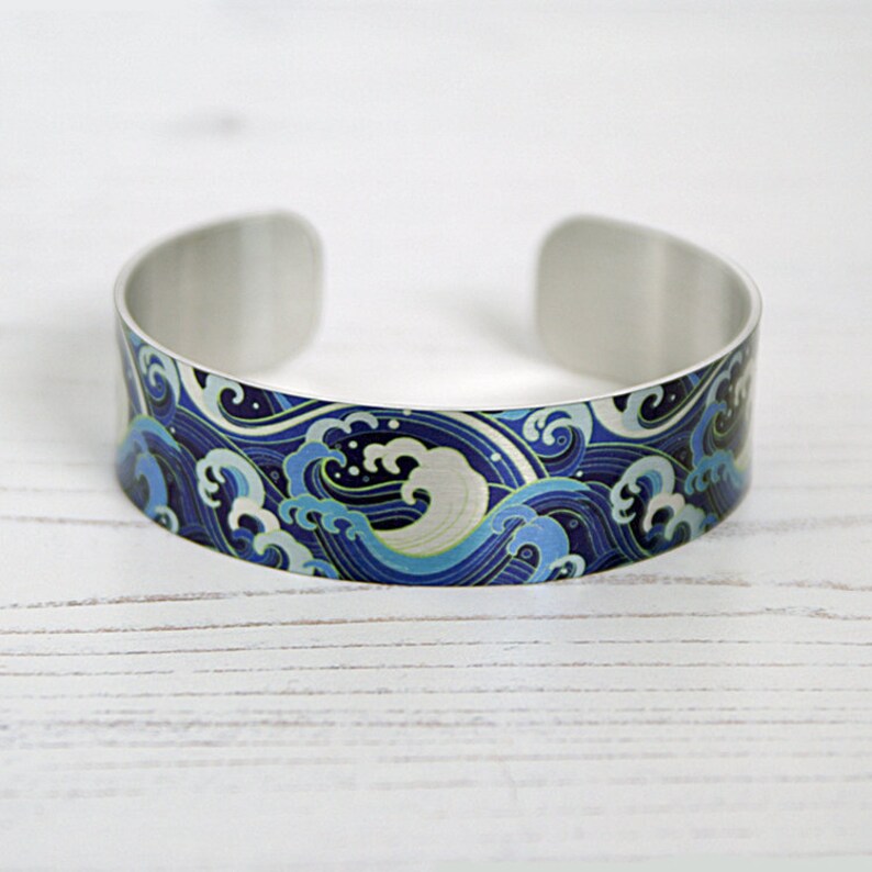 Ocean Cuff Bracelet With Blue Surf Waves. Personalised Etsy UK