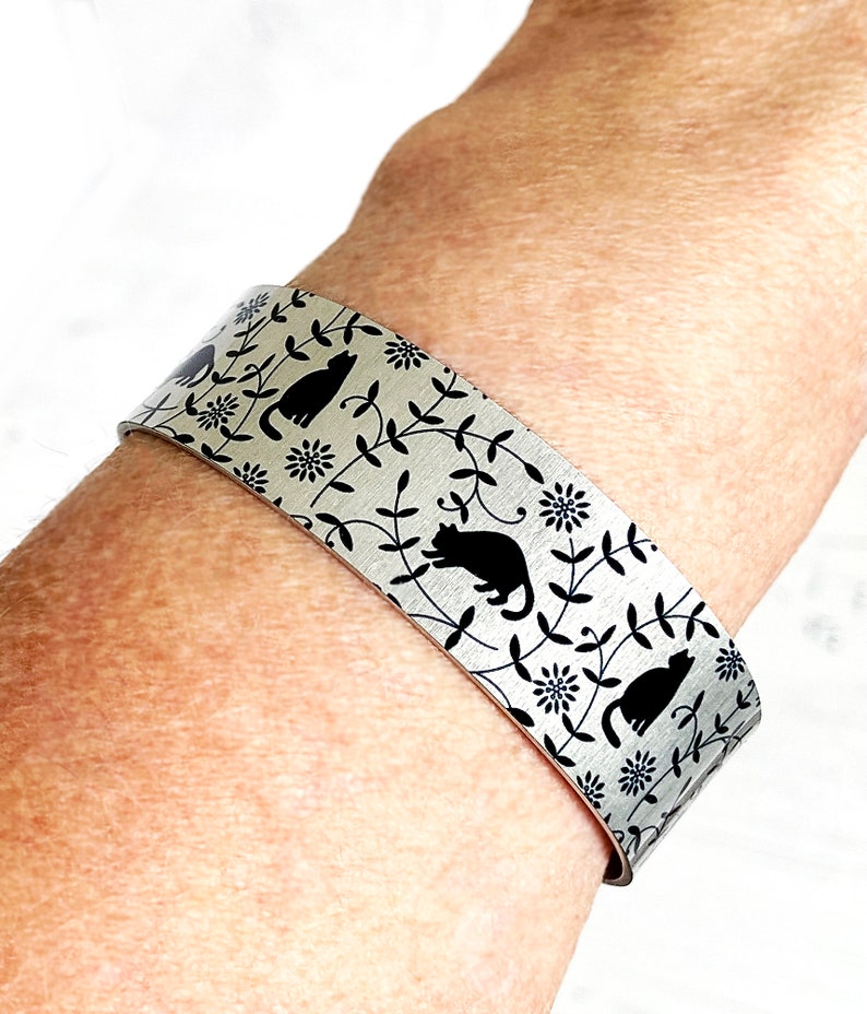 Cat cuff bracelet personalised jewellery with cats metal image 2