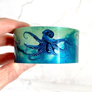 Octopus cuff bracelet, wide metal bangle with sea life, personalised jewellery (740)